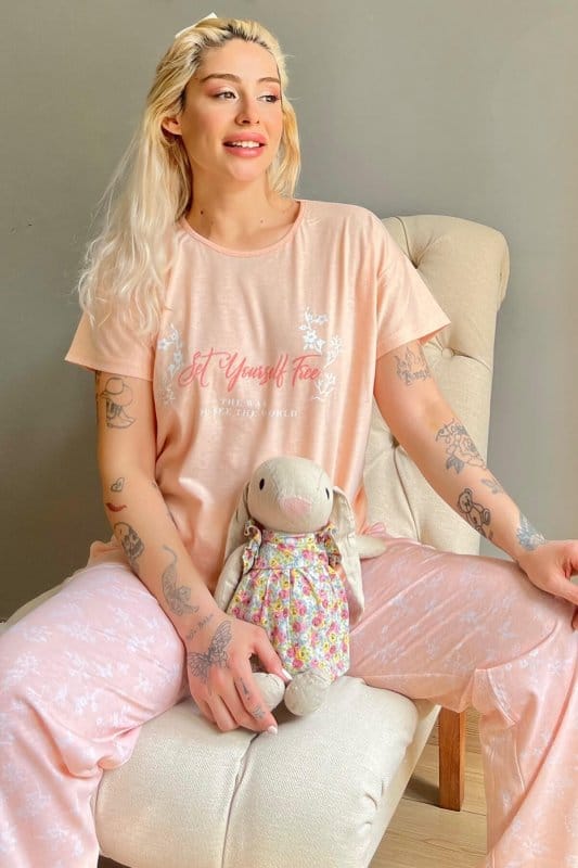 Somon Set Yourself Baskılı Kısa Kollu Kadın Pijama Takımı