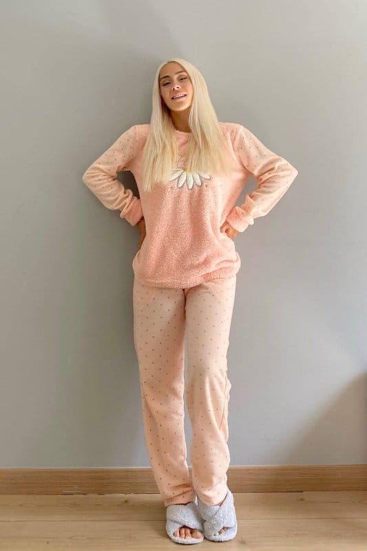 Somon Stay Flow Desenli Kadın Peluş Pijama Takımı
