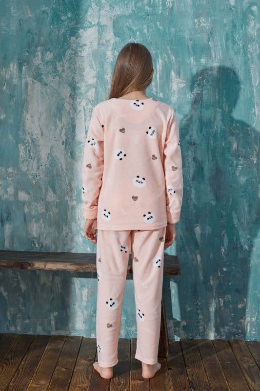 Somon Wild But Desenli Kız Çocuk Peluş Pijama Takımı