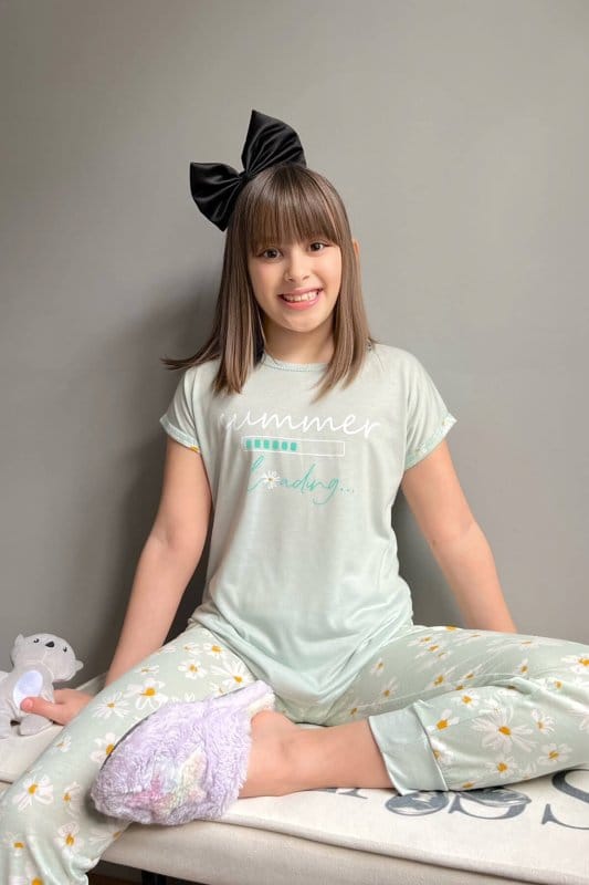 Summer Loading Baskılı Kısa Kollu Kız Çocuk Pijama Takımı