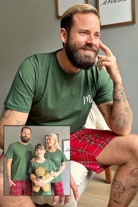 Yeşil Mr Şortlu Sevgili Aile Pijaması - Erkek Takımı