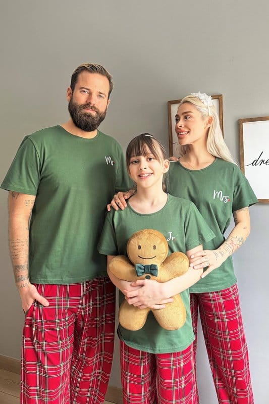Yeşil Mrs Kısa Kol Sevgili Aile Pijaması - Kadın Takımı