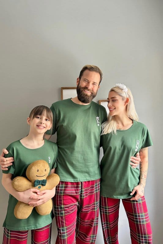 Yeşil Queen Kısa Kol Anne Kız Aile Pijaması - Çocuk Takımı