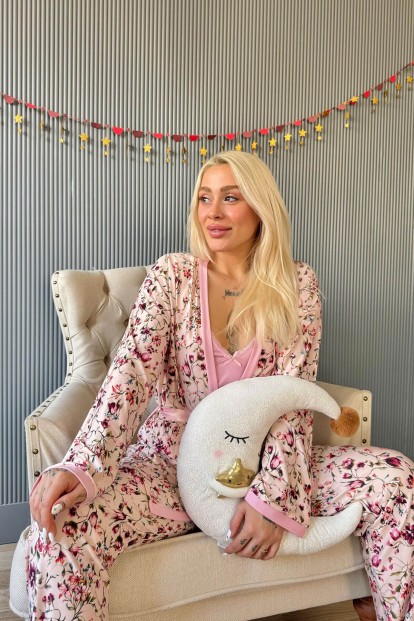 Açık Pembe Flore Exclusive Örme Sabahlıklı Kadın Pijama Takımı - 3