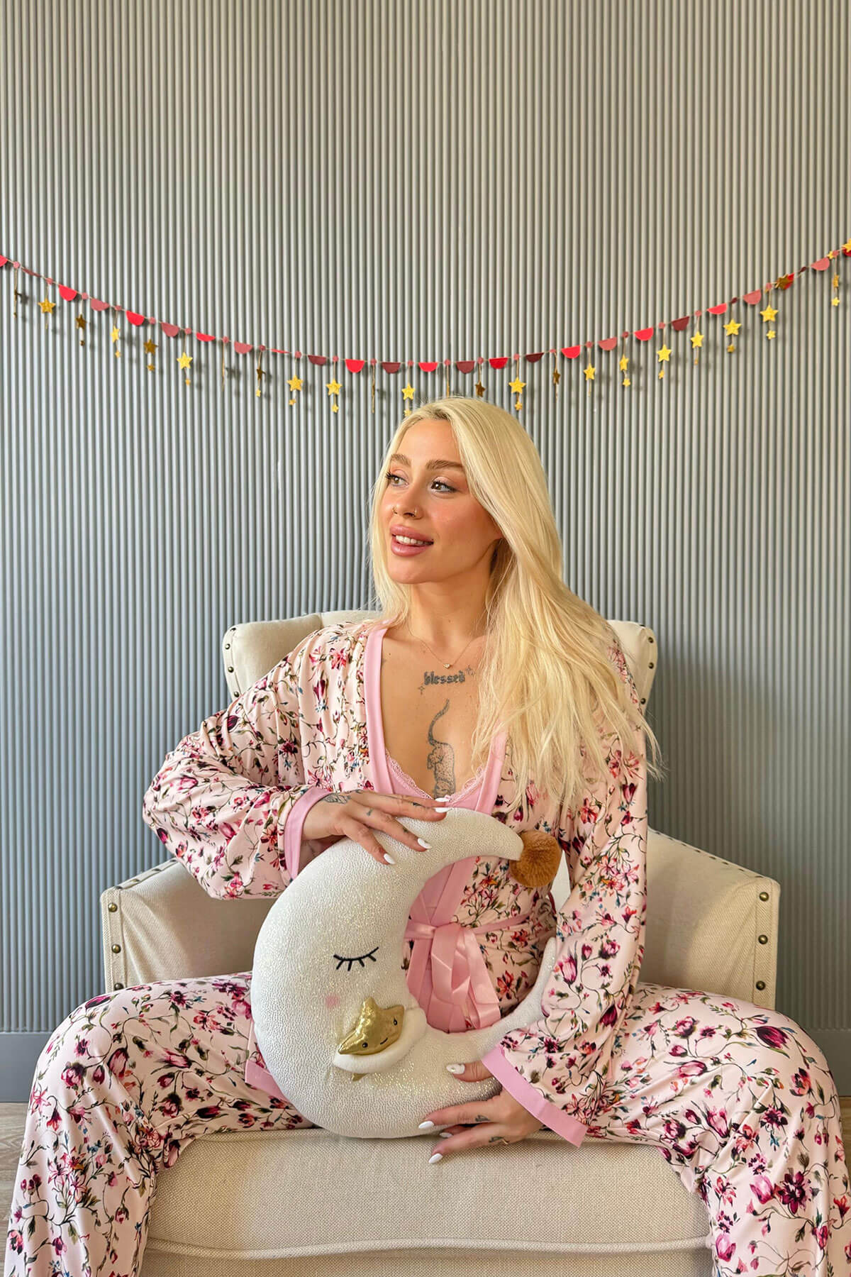 Açık Pembe Flore Exclusive Örme Sabahlıklı Kadın Pijama Takımı - 5