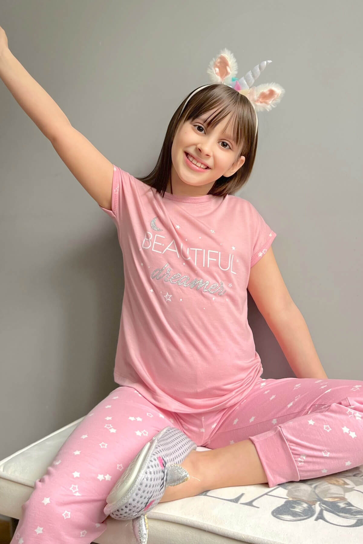 Beautiful Dreamer Baskılı Kısa Kollu Kız Çocuk Pijama Takımı - 1