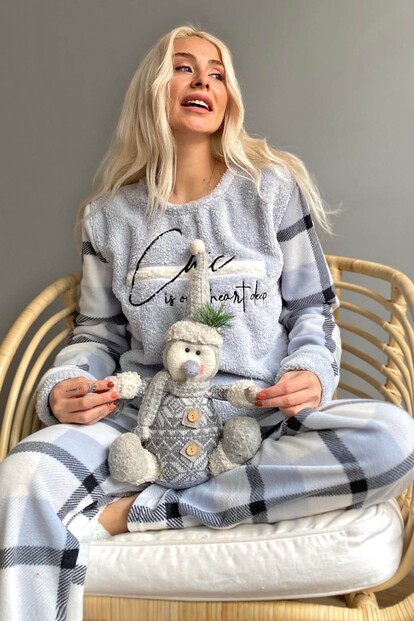 Mavi Deep Chic Desenli Kadın Peluş Pijama Takımı 