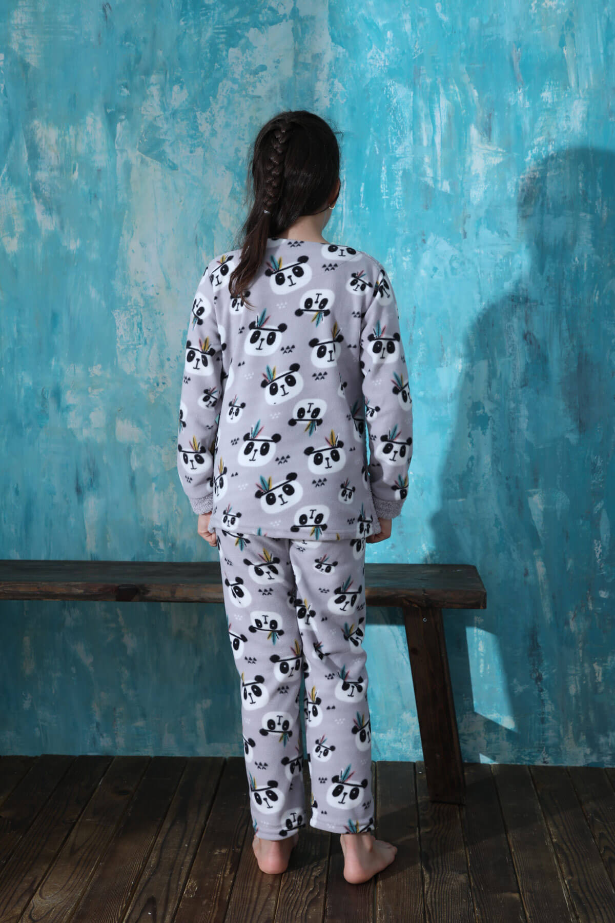 Gri Life Panda Desenli Kız Çocuk Peluş Pijama Takımı - 5