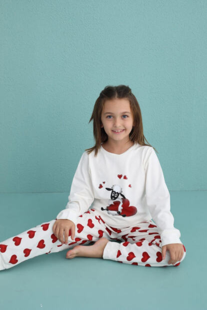 Lamb Desenli Uzun Kollu Pamuk Kız Çocuk Pijama Takımı - 4