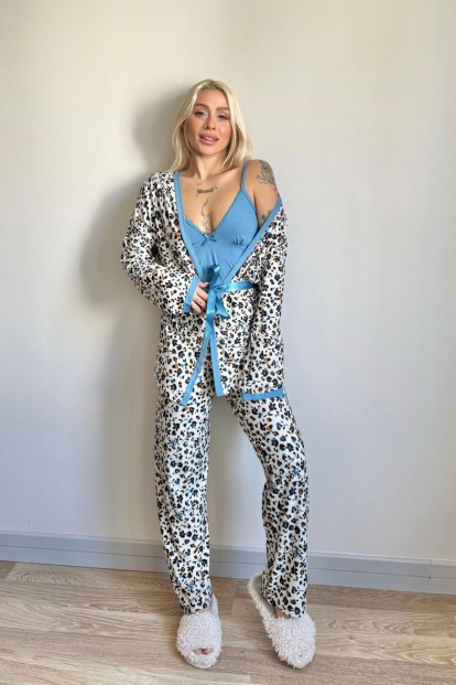 Mavi Flore Exclusive Örme Sabahlıklı Kadın Pijama Takımı - 7
