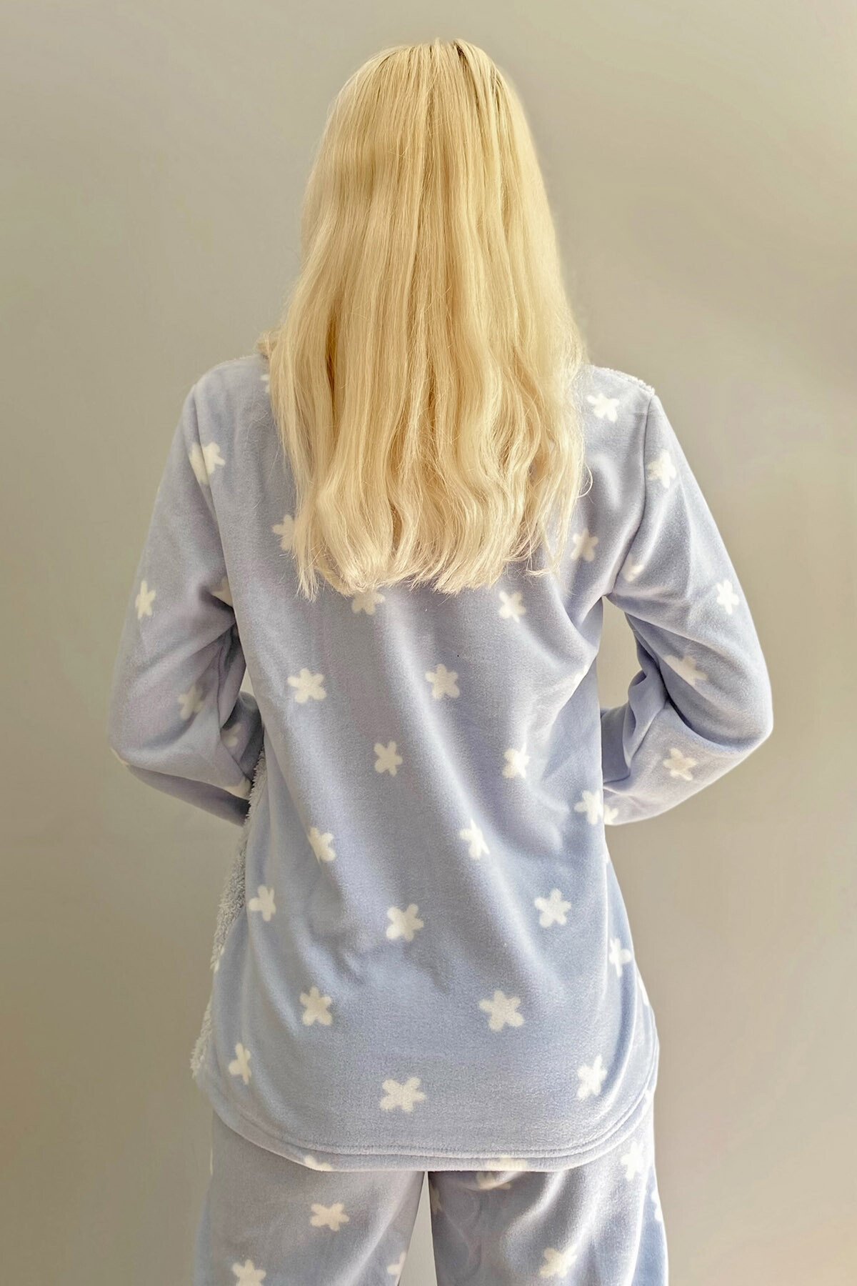 Mavi Hello Winter Desenli Kadın Peluş Pijama Takımı - 4