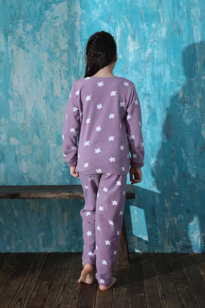 Mor Hello Winter Desenli Kız Çocuk Peluş Pijama Takımı - 6