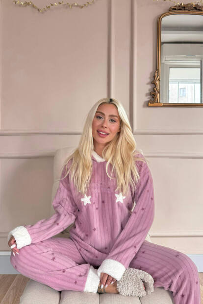 Pembe Everyday Magic Desenli Kapşonlu Peluş Polar Pijama Takımı - 2