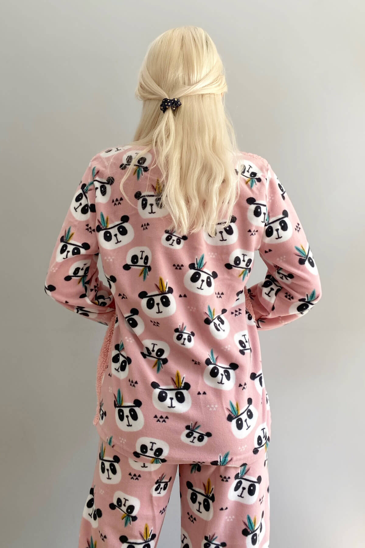 Pembe Life Panda Desenli Kadın Peluş Pijama Takımı - 4