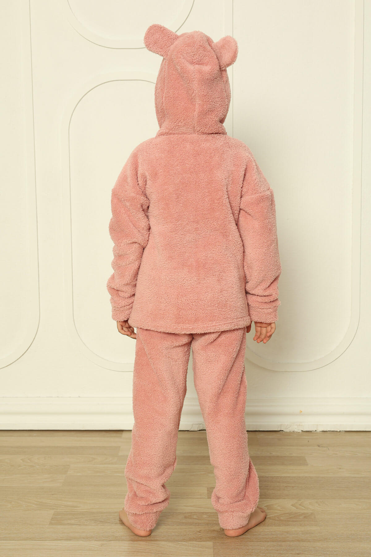 Pembe Meow Desenli Tam Peluş Kız Çocuk Pijama Takımı - 6