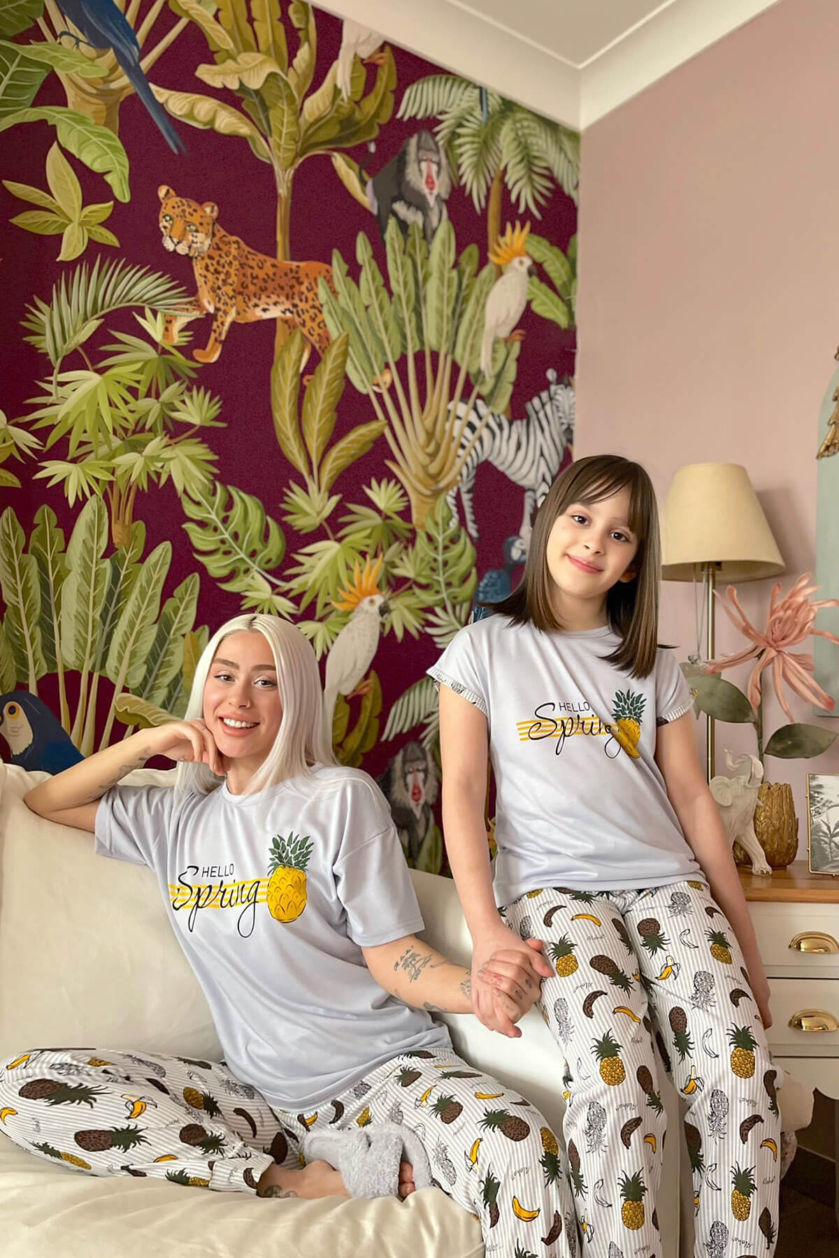 Pineapple Baskılı Kısa Kollu Anne Kız Kombin Pijama Takımı - 2