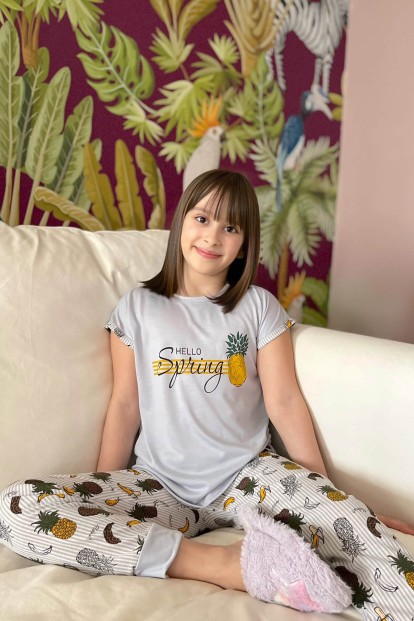 Pineapple Baskılı Kısa Kollu Anne Kız Kombin Pijama Takımı - 4