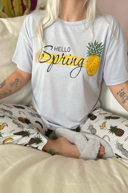 Pineapple Baskılı Kısa Kollu Anne Kız Kombin Pijama Takımı - 6