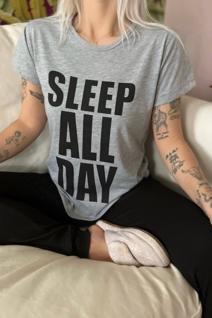Sleep All Day Baskılı Örme Kısa Kollu Pijama Takımı - 4