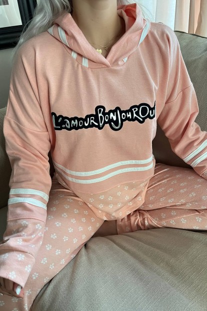 Somon Bonjour Street Desenli Yumoş Örme Pijama Takımı - 4