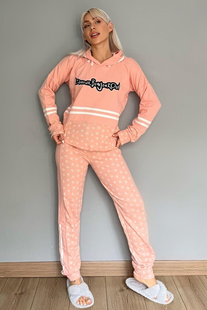 Somon Bonjour Street Desenli Yumoş Örme Pijama Takımı - 5