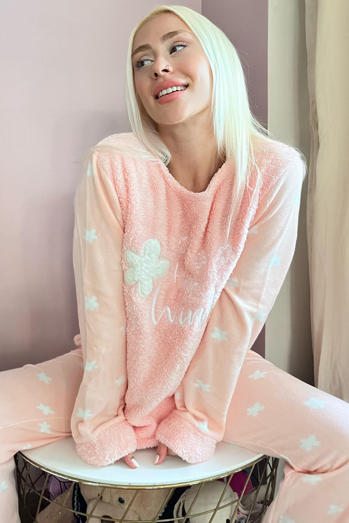 Somon Hello Winter Desenli Kadın Peluş Pijama Takımı - 1