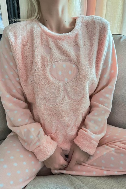 Somon Lazy Desenli Kadın Peluş Pijama Takımı - 5