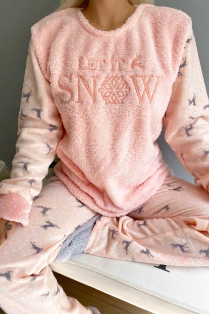 Somon Let it Snow Desenli Kadın Peluş Pijama Takımı - 4