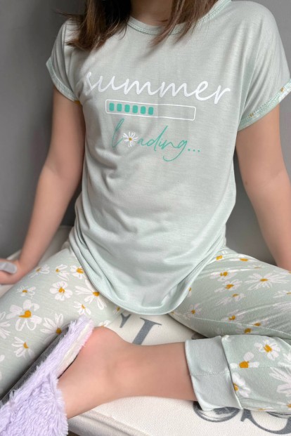 Summer Loading Baskılı Kısa Kollu Kız Çocuk Pijama Takımı - 4