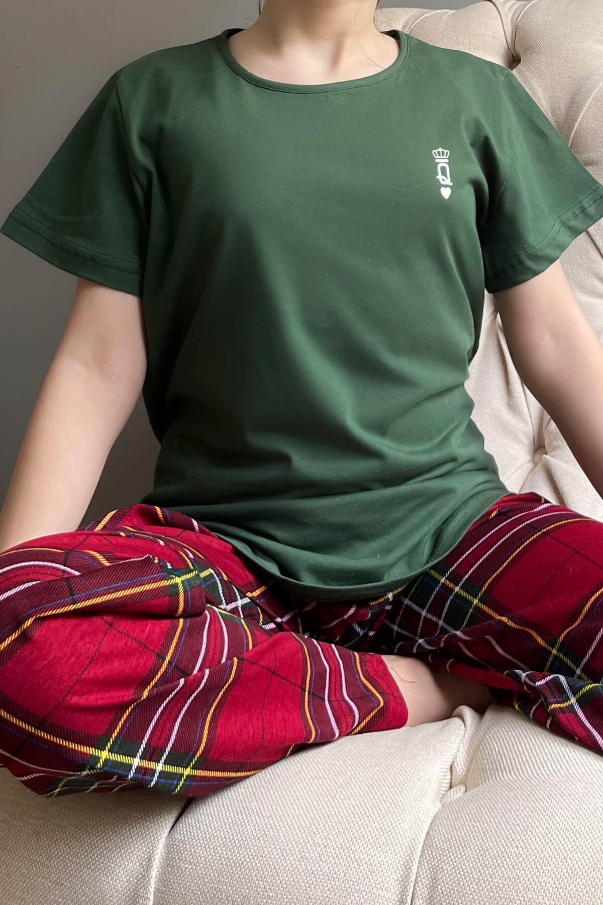 Yeşil Queen Kısa Kol Anne Kız Aile Pijaması - Çocuk Takımı - 5