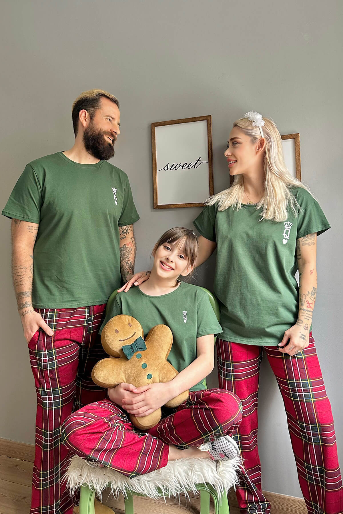 Yeşil Queen Kısa Kol Anne Kız Aile Pijaması - Çocuk Takımı - 6