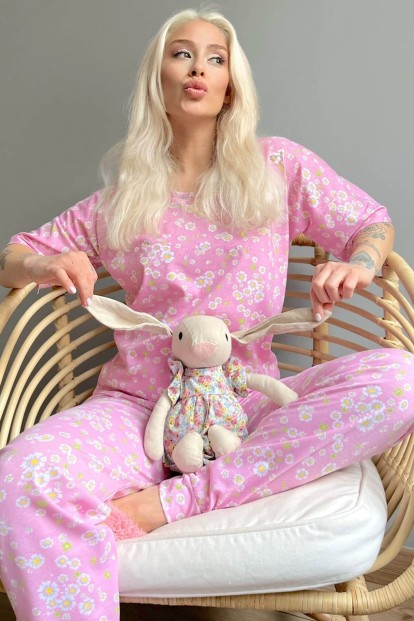 Chamomile Baskılı Kısa Kollu Kadın Pijama Takımı - 1