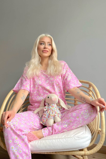 Chamomile Baskılı Kısa Kollu Kadın Pijama Takımı - 2