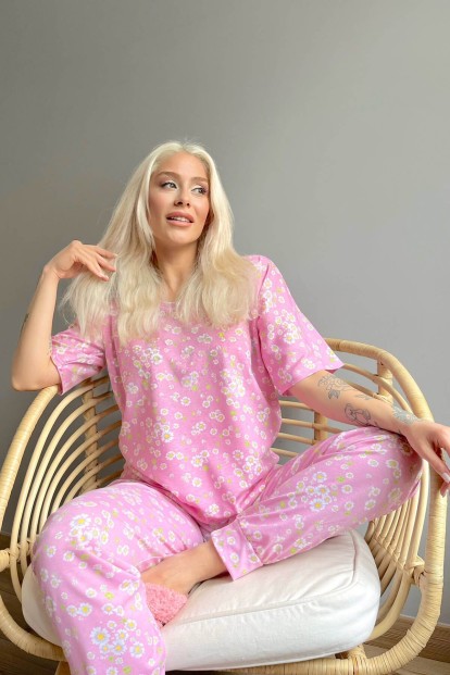 Chamomile Baskılı Kısa Kollu Kadın Pijama Takımı - 3