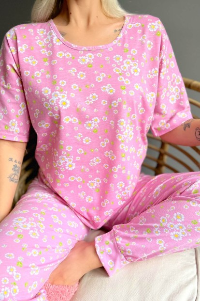 Chamomile Baskılı Kısa Kollu Kadın Pijama Takımı - 4