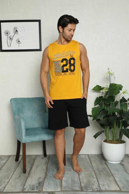 Champs Baskılı Şortlu Sıfır Kollu Erkek Pijama Takımı - 1