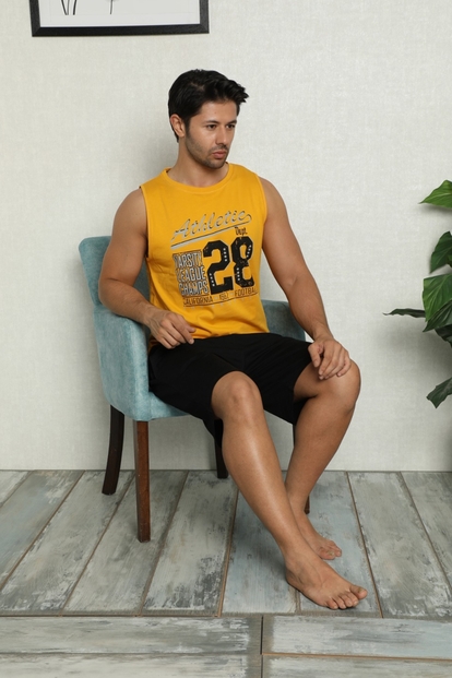 Champs Baskılı Şortlu Sıfır Kollu Erkek Pijama Takımı - 2