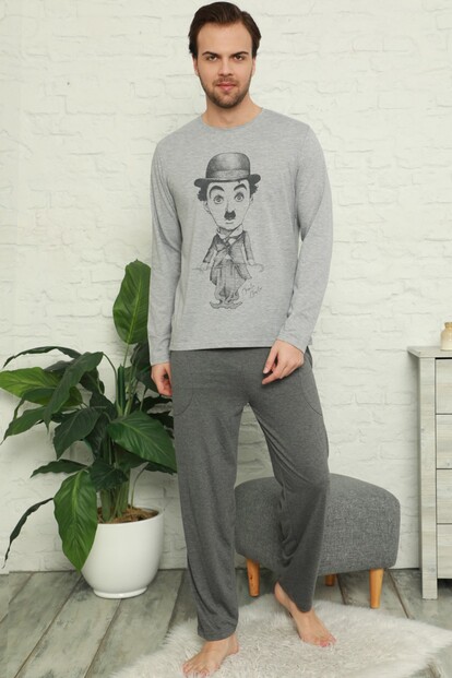 Chaplin Baskılı Uzun Kollu Erkek Pijama Takımı - 2