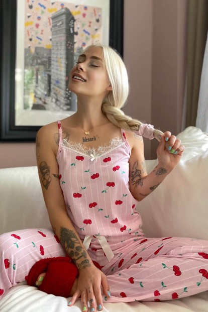 Chery Dantelli İp Askılı Örme Kadın Pijama Takımı - 1