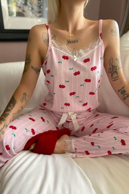 Chery Dantelli İp Askılı Örme Kadın Pijama Takımı - 4