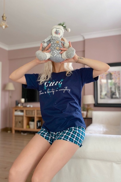 Chic Baskılı Şortlu Kadın Pijama Takımı - 2