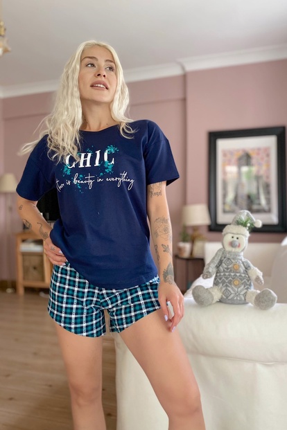 Chic Baskılı Şortlu Kadın Pijama Takımı - 3