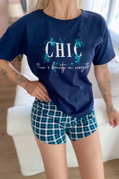 Chic Baskılı Şortlu Kadın Pijama Takımı - 4