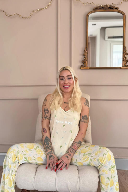 Choose Happy Baskılı Ip Askılı Örme Kadın Pijama Takımı - Pijamaevi (2)