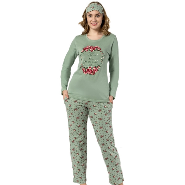 Çiçek Desenli Uzun Kollu Bayan Pijama Takımı - 1