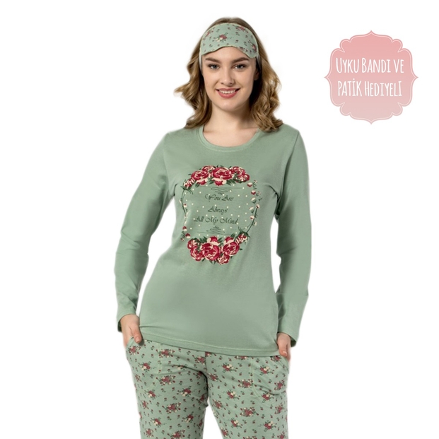 Çiçek Desenli Uzun Kollu Bayan Pijama Takımı - 2