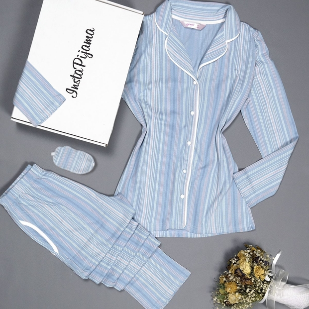 Çizgili Pamuklu Önden Düğmeli Pijama Takımı - 2
