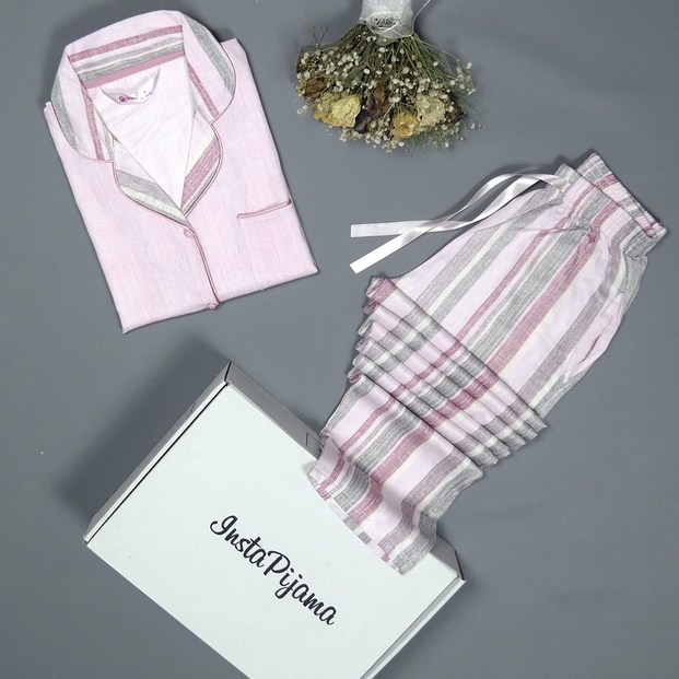 Classical Exculusive Collection Önden Düğmeli İpek Saten Pijama Takımı - 2