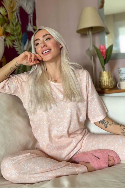 Clover Baskılı Kısa Kollu Kadın Pijama Takımı - 1