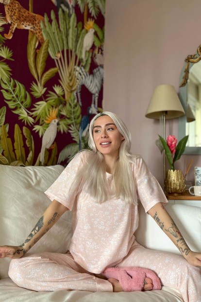 Clover Baskılı Kısa Kollu Kadın Pijama Takımı - 3